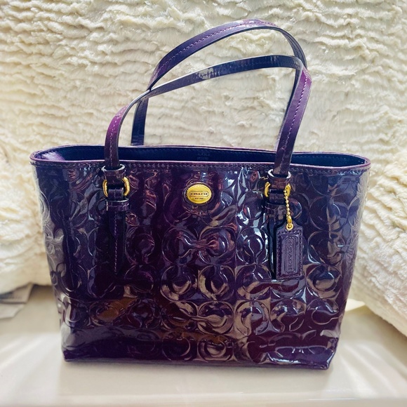 Coach Handbags - Dark Purple Coach Embossed Patent Leather Purse smaller than expected 7”x5”